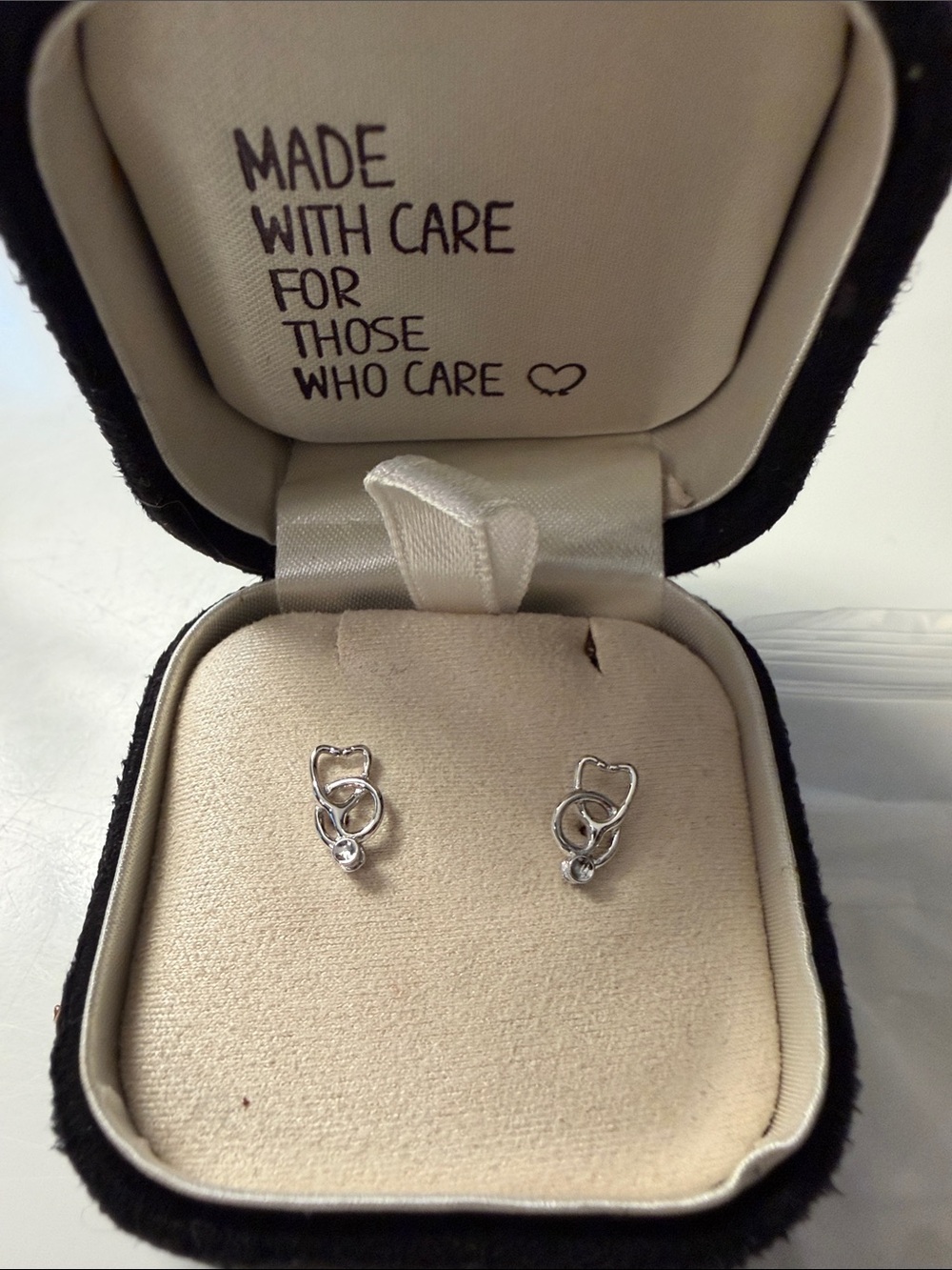 Sterling Heart Stethoscope Loop Stud Earrings in Silver